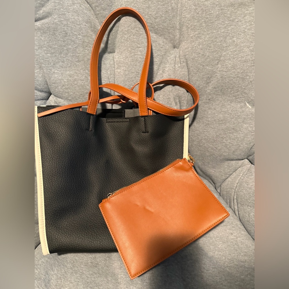 Anthropologie Flaneur Midi Trapeze Tote in Black Brown and White - Picture 5 of 5